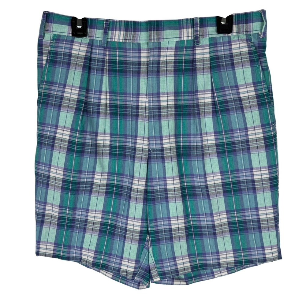 Indian Madras Plaid Bermuda Shorts English Sports‎ Shop Mens 34W 8" Blue Preppy